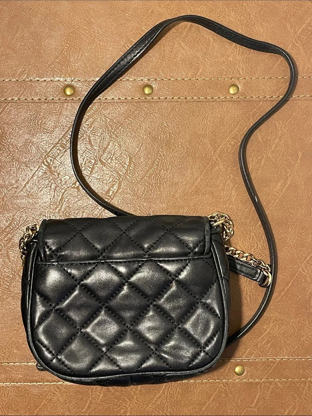 Used Michael Kors Black Quilted Crossbody Bag with Gold Logo